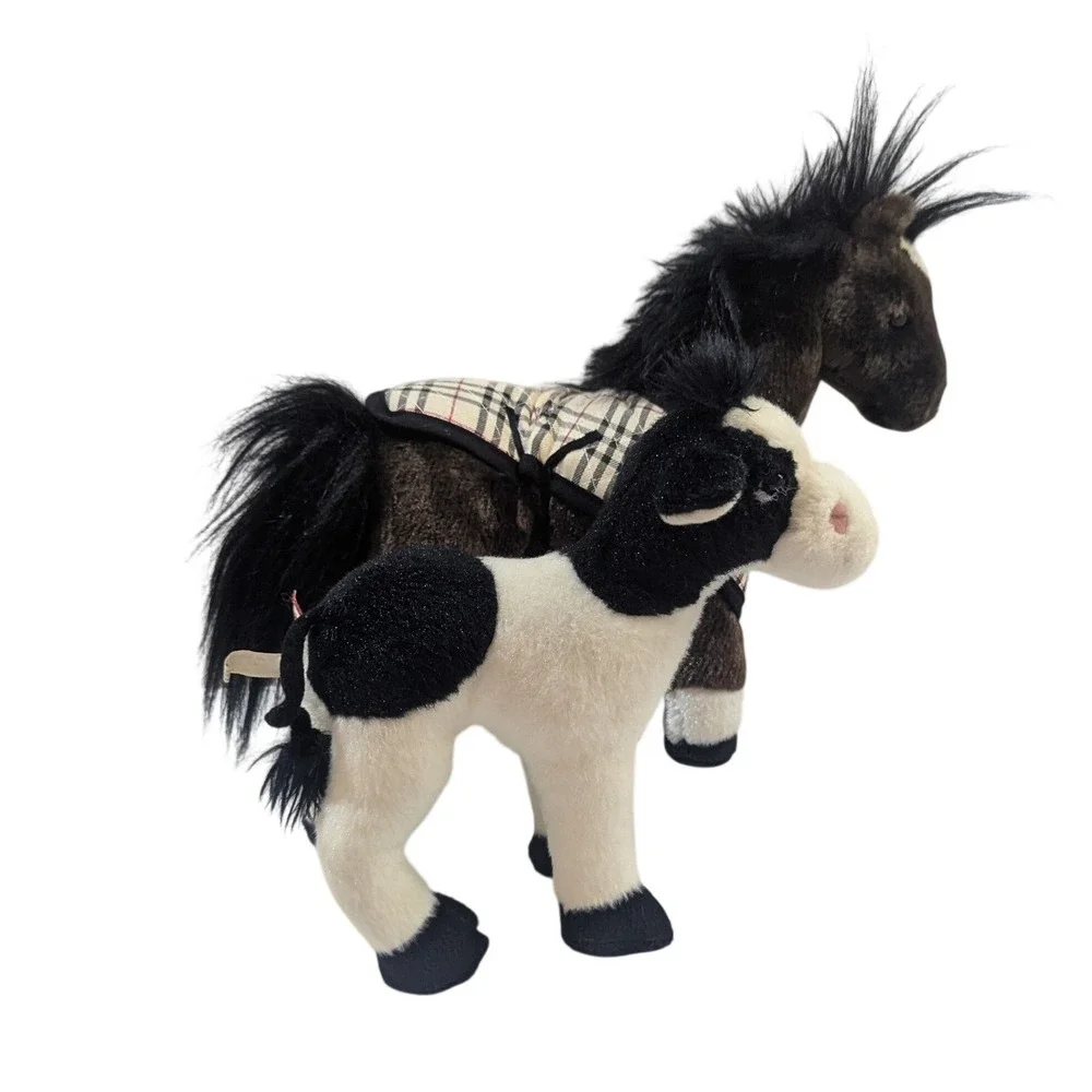 Douglas Cuddle Toys Plush Horse with Plaid Blanket and‎ Black White Cow Set